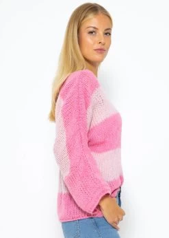 Locker Gestrickter Oversize Pullover - Pink-rosa -Sassyclassy SASSYCLASSY locker gestrickter oversize pullover pink rosa S3208P6169 5