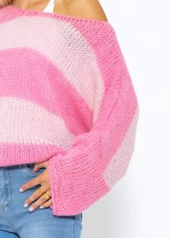 Locker Gestrickter Oversize Pullover - Pink-rosa -Sassyclassy SASSYCLASSY locker gestrickter oversize pullover pink rosa S3208P6169 9