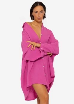 Musselin Bluse Oversize, Orchidee