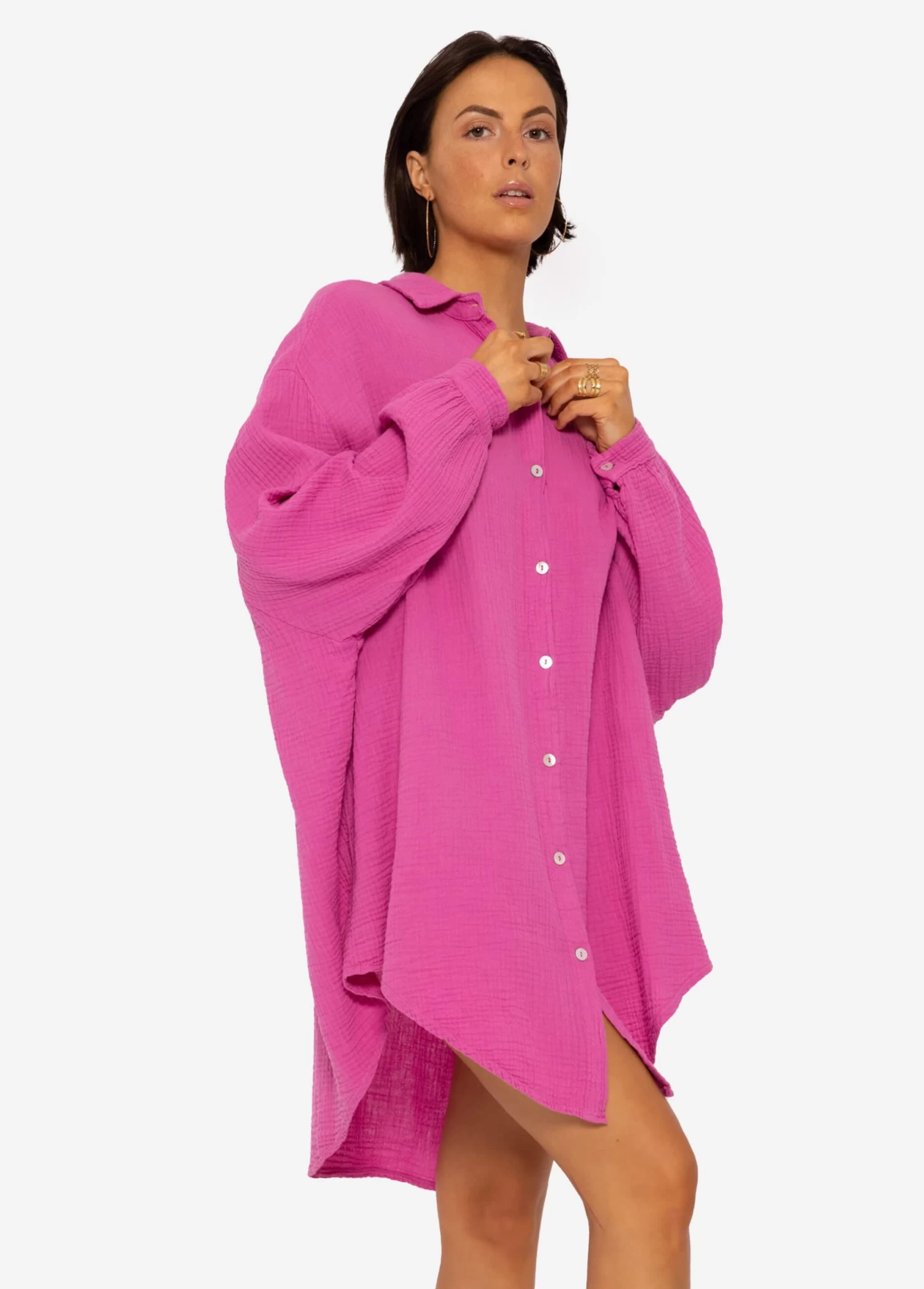 Musselin Bluse Oversize, Orchidee 8 Musselin Bluse Oversize, Orchidee – Bild 6