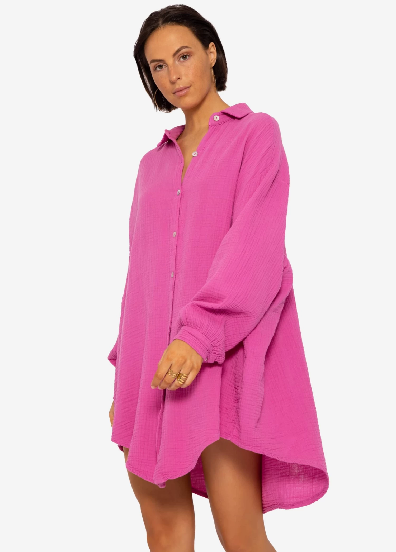 Musselin Bluse Oversize, Orchidee 5 Musselin Bluse Oversize, Orchidee – Bild 3