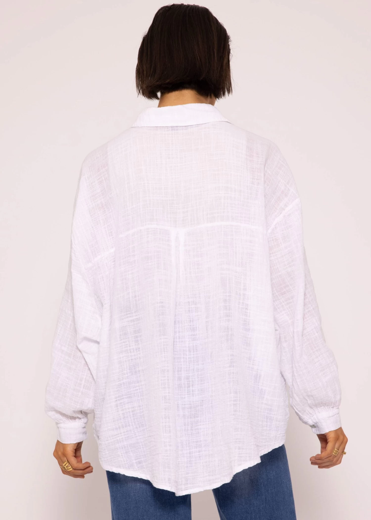 Oversize Bluse, Kurz, Mit Leinenstruktur, Weiß 12 Oversize Bluse, Kurz, Mit Leinenstruktur, Weiß – Bild 10