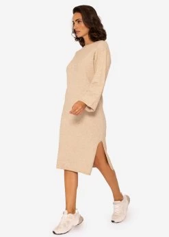 Strickkleid Mit Seitenschlitz In Midi-Länge - Beige -Sassyclassy SASSYCLASSY strickkleid mit seitenschlitz in midi lange beige S3202B5560 5