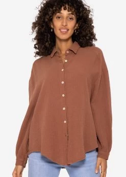 Musselin Bluse Oversize, Kurz, Cafelatte