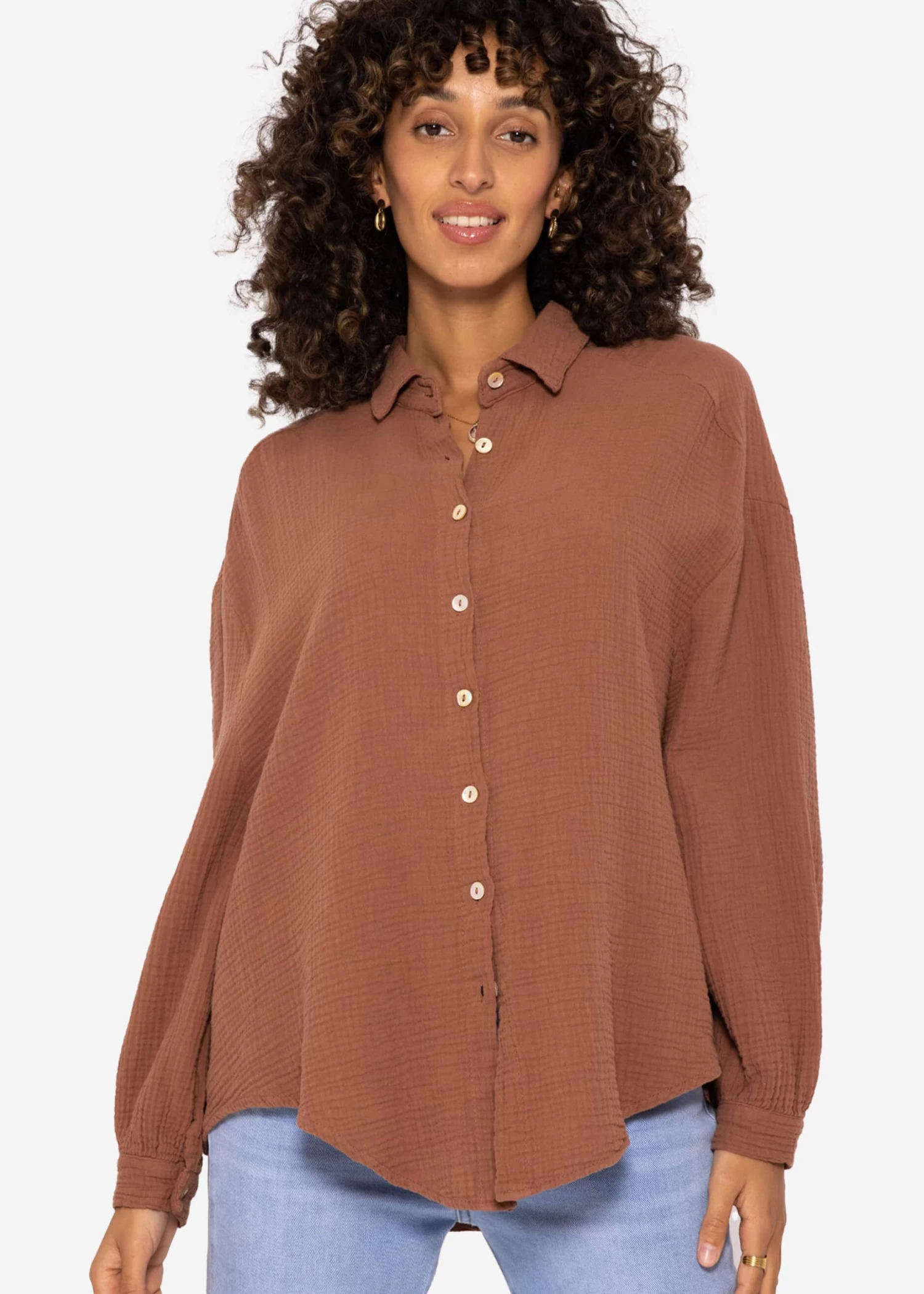 Musselin Bluse Oversize, Kurz, Cafelatte 3 Musselin Bluse Oversize, Kurz, Cafelatte