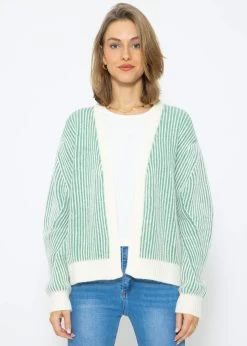 2-farbig Gerippter Cardigan - Offwhite-grün -Sassyclassy SassyClassy 2 farbig gerippter cardigan offwhite grun S3211C6711 1