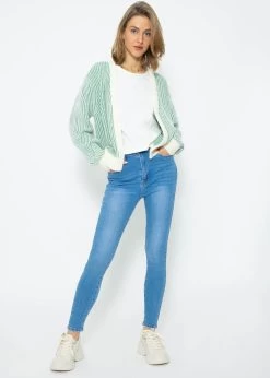 2-farbig Gerippter Cardigan - Offwhite-grün -Sassyclassy SassyClassy 2 farbig gerippter cardigan offwhite grun S3211C6711 2