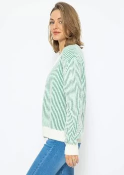 2-farbig Gerippter Cardigan - Offwhite-grün -Sassyclassy SassyClassy 2 farbig gerippter cardigan offwhite grun S3211C6711 3