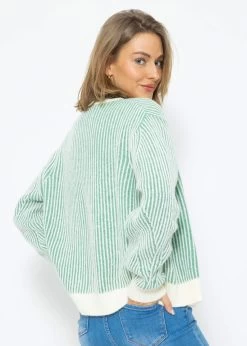 2-farbig Gerippter Cardigan - Offwhite-grün -Sassyclassy SassyClassy 2 farbig gerippter cardigan offwhite grun S3211C6711 4