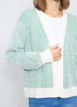 2-farbig Gerippter Cardigan - Offwhite-grün -Sassyclassy SassyClassy 2 farbig gerippter cardigan offwhite grun S3211C6711 6