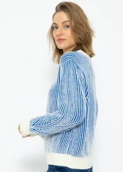2-farbig Gerippter Pullover - Blau-offwhite -Sassyclassy SassyClassy 2 farbig gerippter pullover blau offwhite S3211P6666 2