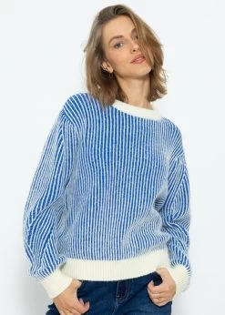 2-farbig Gerippter Pullover - Blau-offwhite -Sassyclassy SassyClassy 2 farbig gerippter pullover blau offwhite S3211P6666