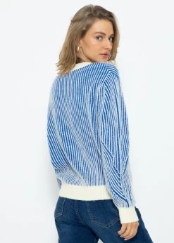2-farbig Gerippter Pullover - Blau-offwhite -Sassyclassy SassyClassy 2 farbig gerippter pullover blau offwhite S3211P6666 3