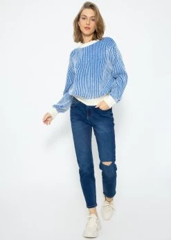 2-farbig Gerippter Pullover - Blau-offwhite -Sassyclassy SassyClassy 2 farbig gerippter pullover blau offwhite S3211P6666 5