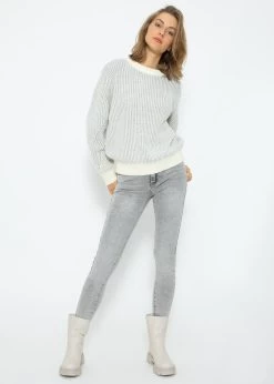 2-farbig Gerippter Pullover - Grau-offwhite -Sassyclassy SassyClassy 2 farbig gerippter pullover grau offwhite S3211P6667 3