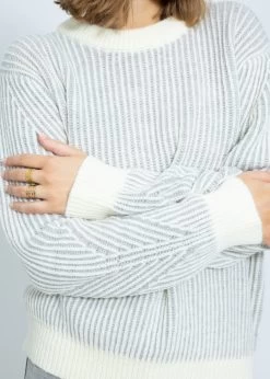 2-farbig Gerippter Pullover - Grau-offwhite -Sassyclassy SassyClassy 2 farbig gerippter pullover grau offwhite S3211P6667 5