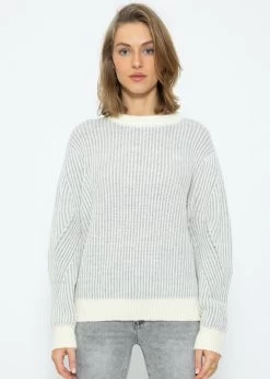 2-farbig Gerippter Pullover - Grau-offwhite -Sassyclassy SassyClassy 2 farbig gerippter pullover grau offwhite S3211P6667 6