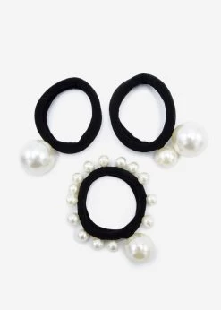 3er Set Haargummis Mit Perlen - Schwarz -Sassyclassy SassyClassy 3er set haargummis mit perlen schwarz S3210AC6556