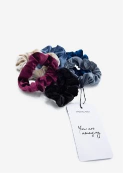 6er Set Velvet Scrunchies - Mehrfarbig