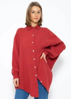 Musselin Bluse Oversize - Ziegelrot