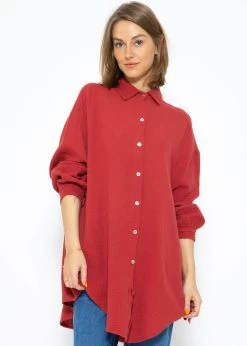 Musselin Bluse Oversize - Ziegelrot -Sassyclassy SassyClassy Musselin Bluse oversize Ziegelrot S3210E6542 7