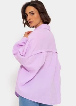 Musselin Bluse Oversize, Kurz, Flieder -Sassyclassy SassyClassy Musselin Bluse oversize kurz flieder S1204B3943 1X6Bs8g7P0A7ny