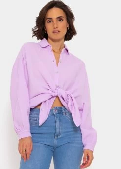 Musselin Bluse Oversize, Kurz, Flieder -Sassyclassy SassyClassy Musselin Bluse oversize kurz flieder S1204B3943