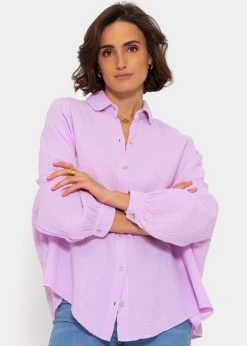 Musselin Bluse Oversize, Kurz, Flieder -Sassyclassy SassyClassy Musselin Bluse oversize kurz flieder S1204B3943 3PaASOhgZolnRl