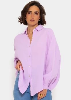 Musselin Bluse Oversize, Kurz, Flieder