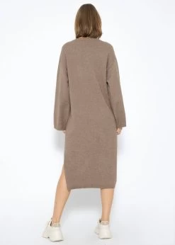 Strickkleid Mit Seitenschlitz In Midi-Länge - Taupe -Sassyclassy SassyClassy Strickkleid mit seitenschlitz in midi lange taupe S3206B5979 4