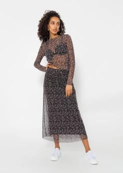 Ausgestellter Mesh-Rock Mit Print - Schwarz -Sassyclassy SassyClassy ausgestellter meche rock mit print schwarz S4202R6780