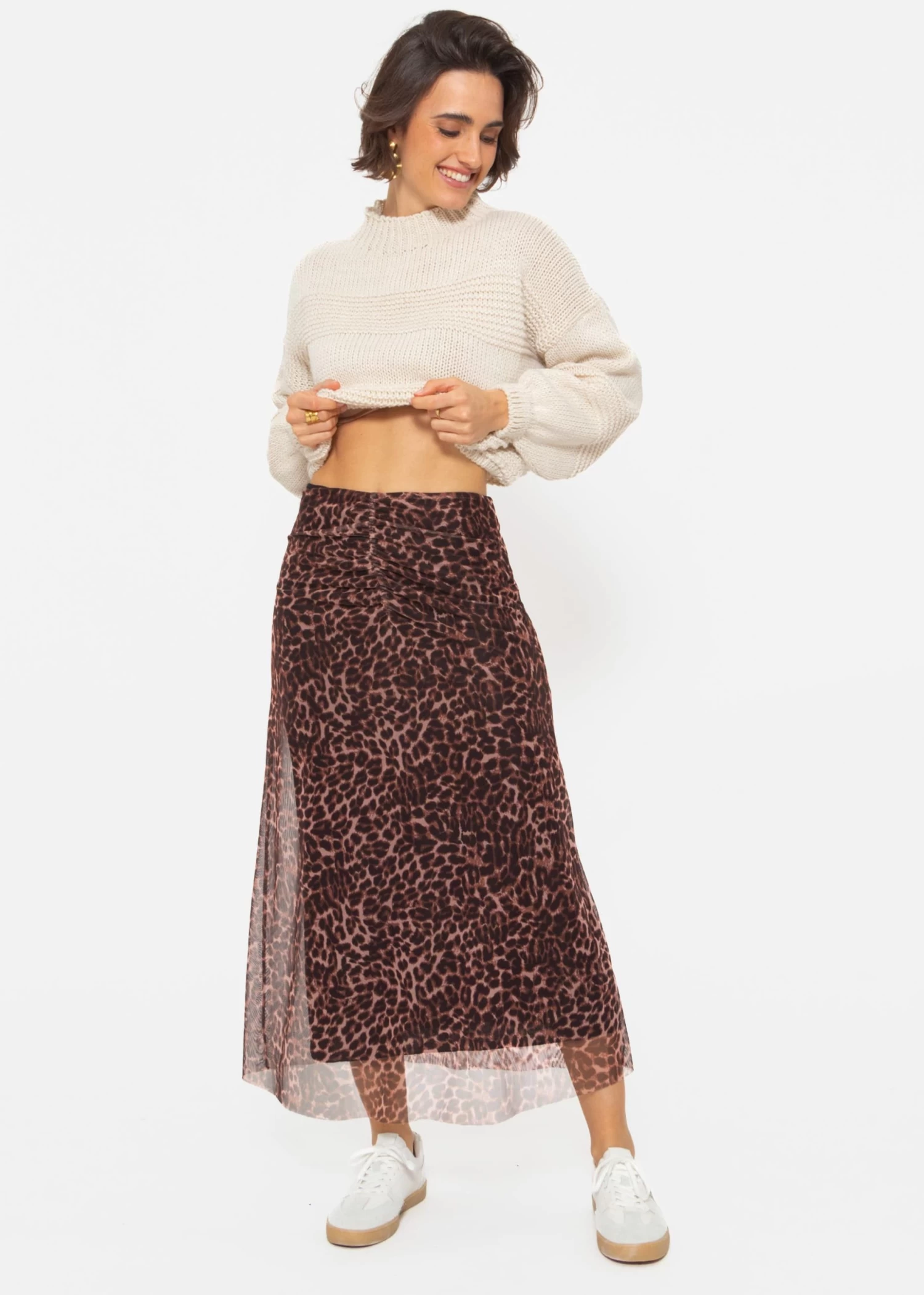 Ausgestellter Mesh-Rock Mit Leo-Print - Braun 4 Ausgestellter Mesh-Rock Mit Leo-Print - Braun – Bild 2