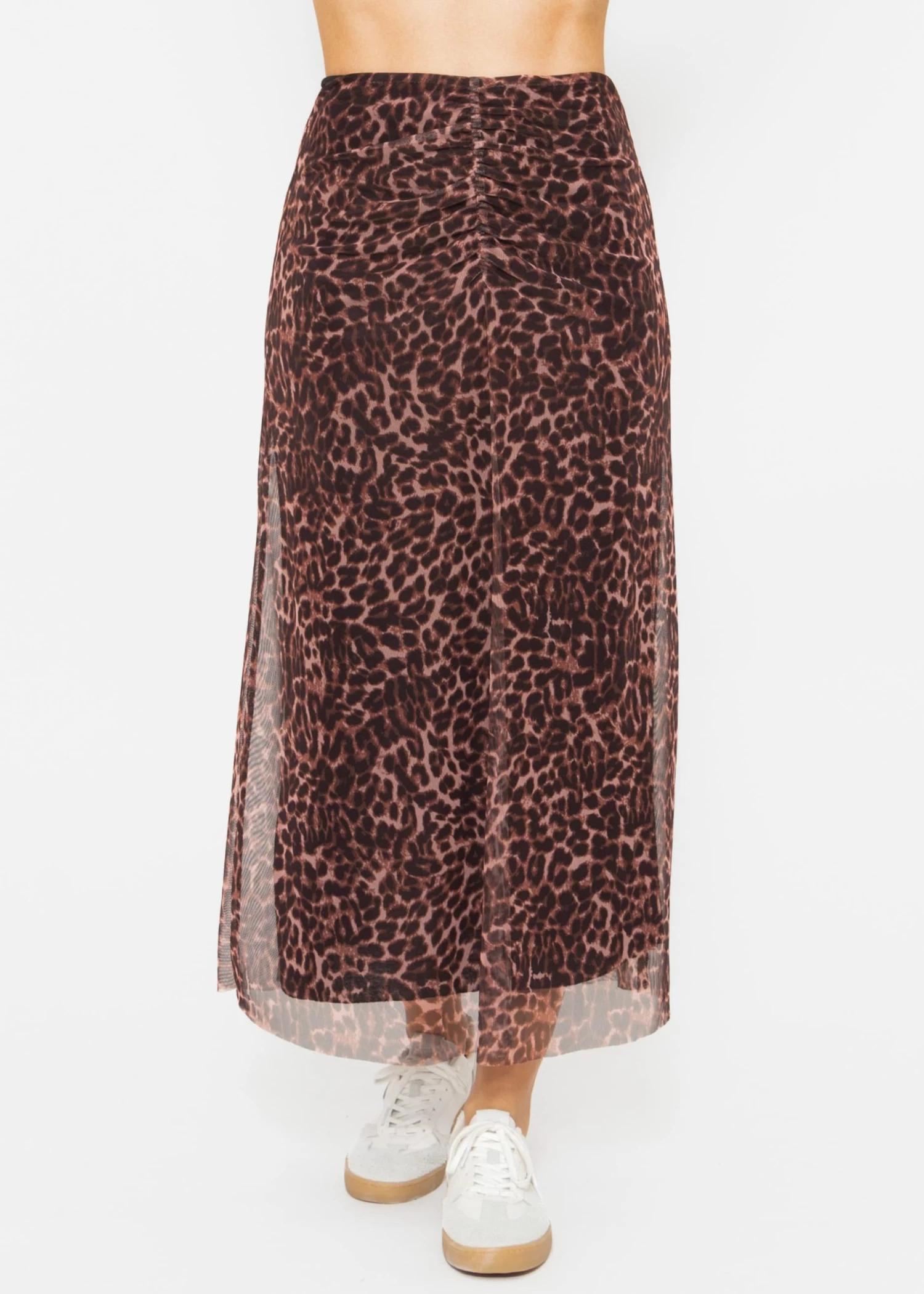 Ausgestellter Mesh-Rock Mit Leo-Print - Braun 3 Ausgestellter Mesh-Rock Mit Leo-Print - Braun