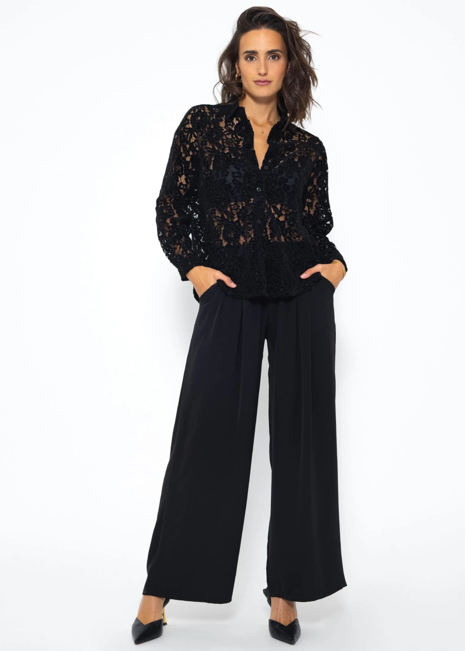 Bluse Aus Spitze Mit Samteffekt - Schwarz 4 Bluse Aus Spitze Mit Samteffekt - Schwarz – Bild 2