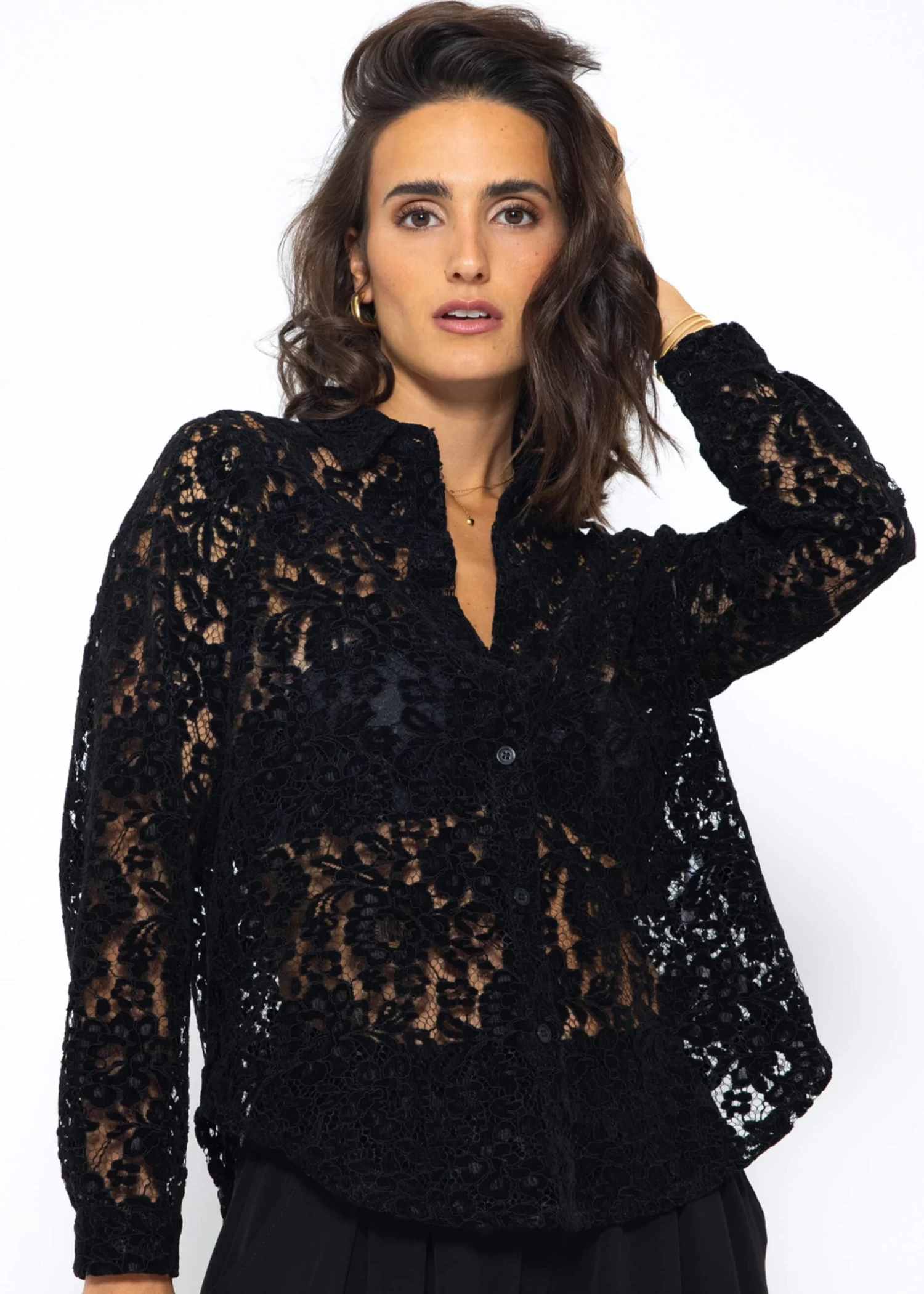 Bluse Aus Spitze Mit Samteffekt - Schwarz 3 Bluse Aus Spitze Mit Samteffekt - Schwarz
