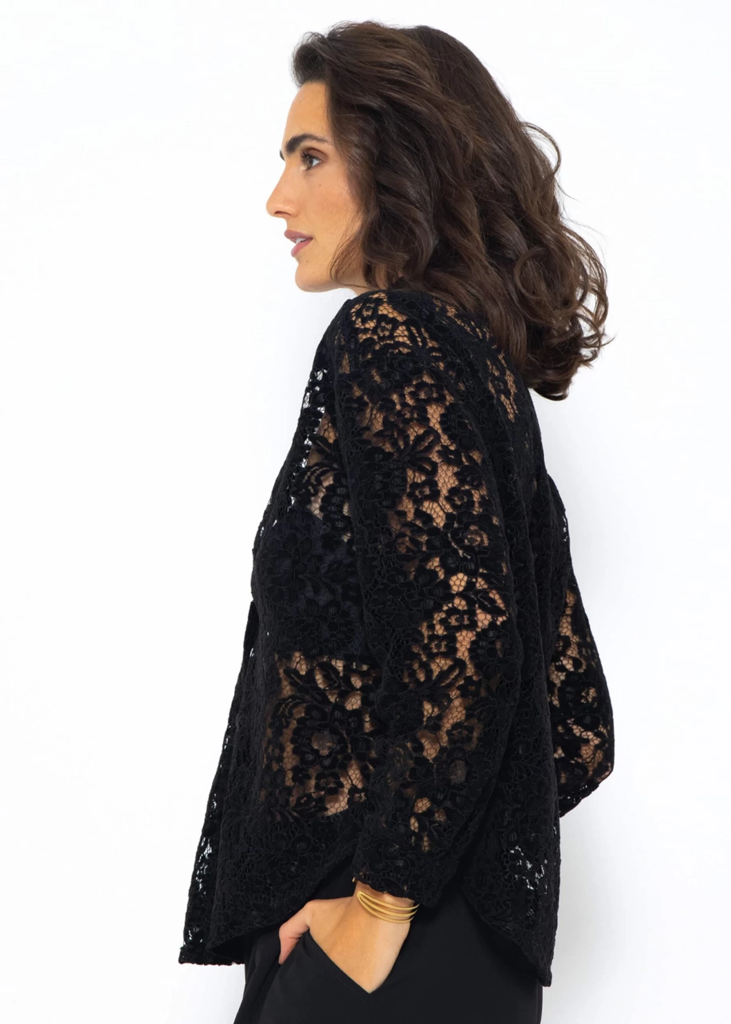 Bluse Aus Spitze Mit Samteffekt - Schwarz 7 Bluse Aus Spitze Mit Samteffekt - Schwarz – Bild 5