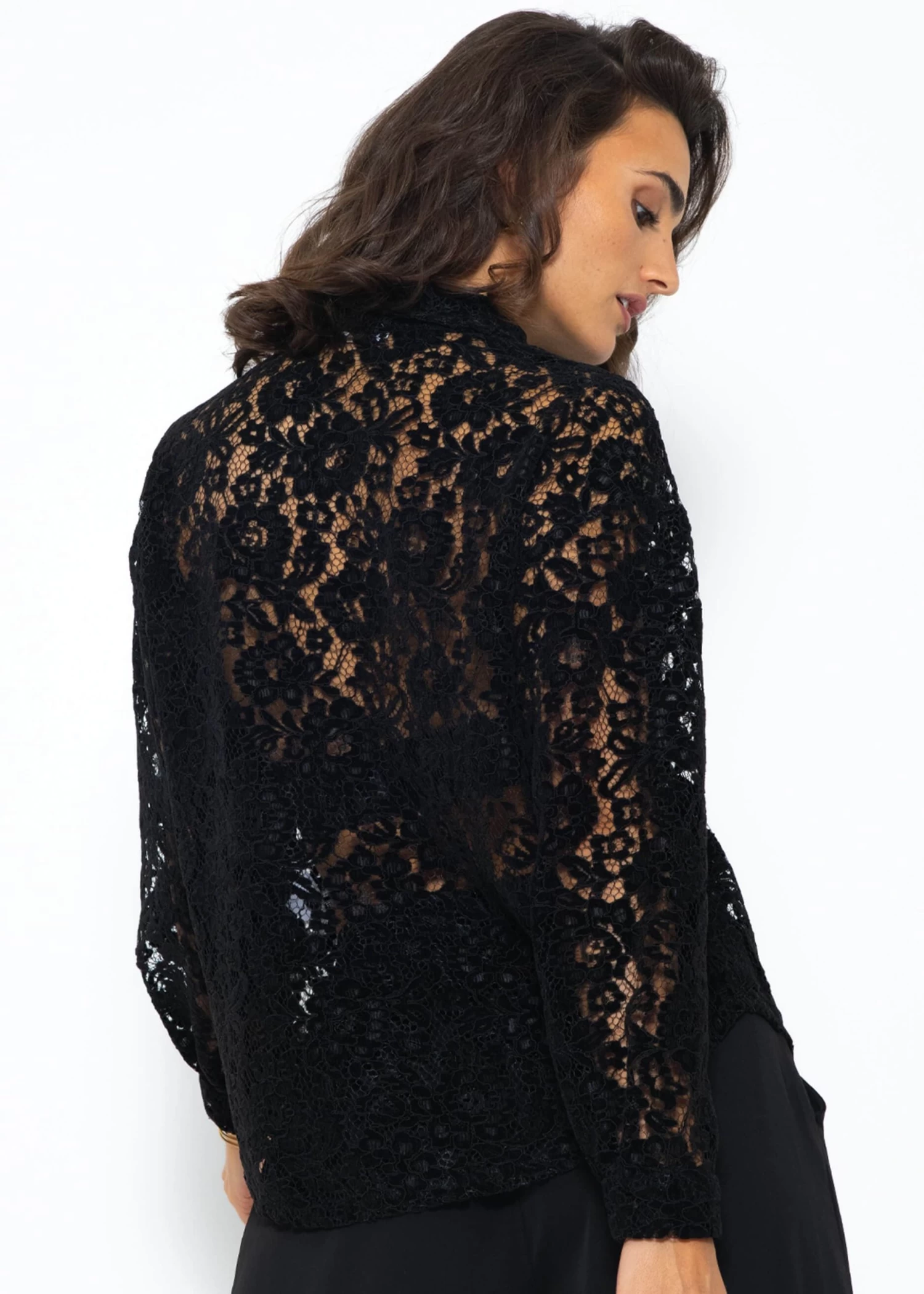 Bluse Aus Spitze Mit Samteffekt - Schwarz 8 Bluse Aus Spitze Mit Samteffekt - Schwarz – Bild 6