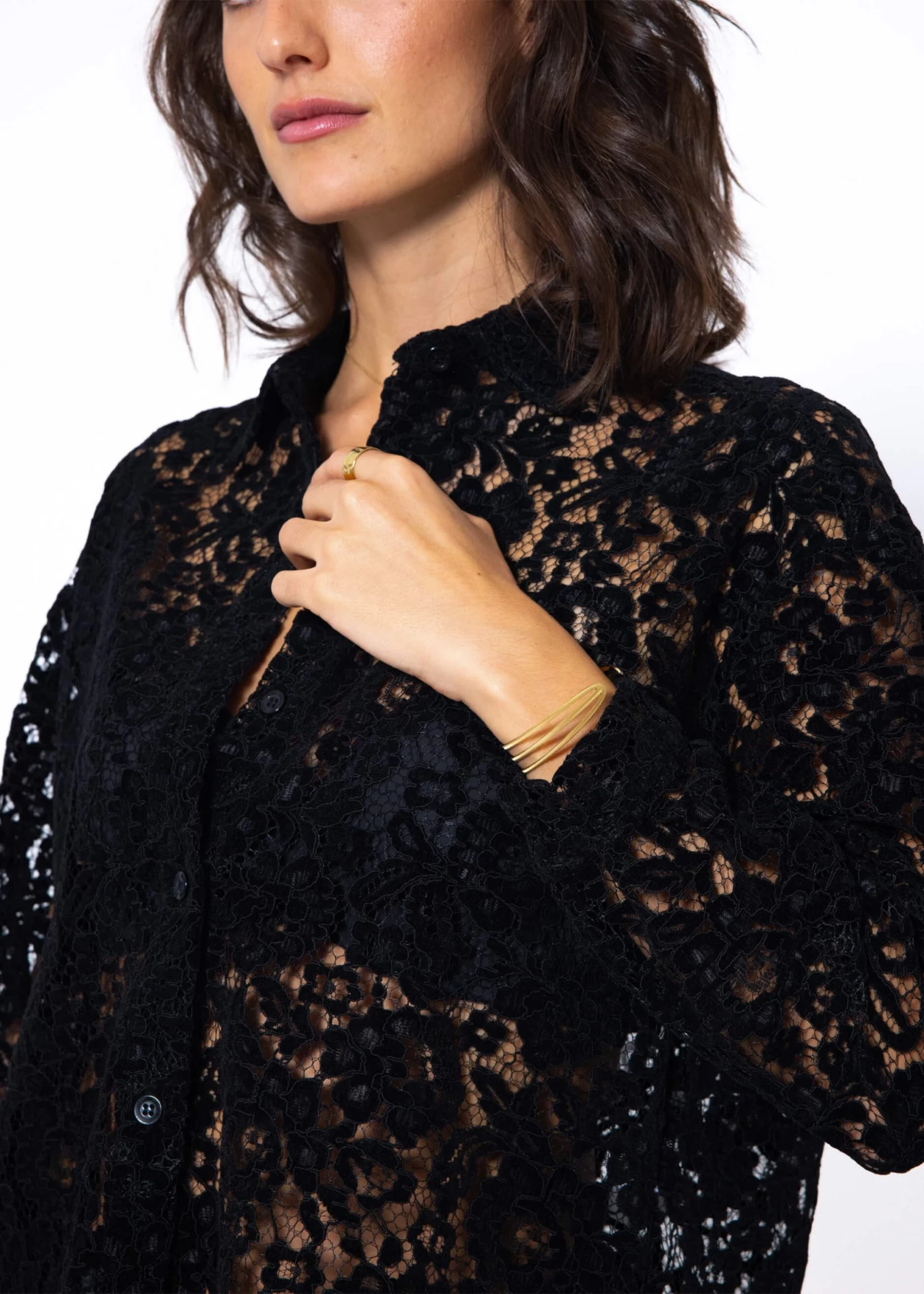 Bluse Aus Spitze Mit Samteffekt - Schwarz 10 Bluse Aus Spitze Mit Samteffekt - Schwarz – Bild 8