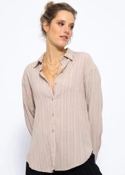 Bluse Mit Crinkle-Effekt - Beige
