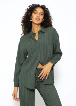 Bluse Mit Crinkle-Effekt - Khaki -Sassyclassy SassyClassy bluse mit crinkle effekt khaki S3210E6584 3