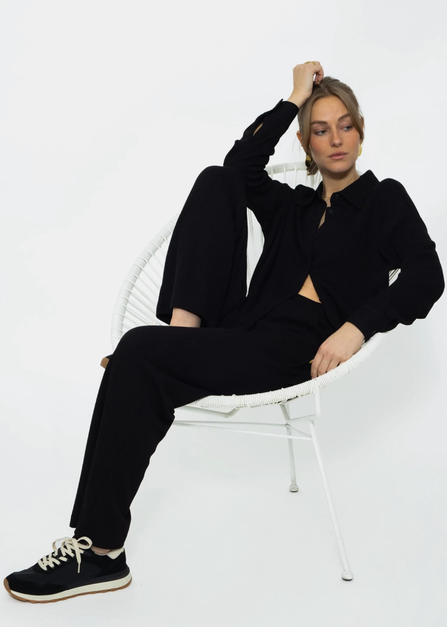 Casual Pants In Waffelpiqué - Schwarz 4 Casual Pants In Waffelpiqué - Schwarz – Bild 2