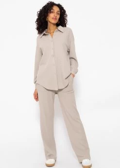 Casual Pants In Waffelpiqué - Taupe -Sassyclassy SassyClassy casual pants in waffelpique taupe S3209H6431 5Apm4Mn6qfFJIX