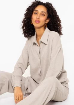 Casual Pants In Waffelpiqué - Taupe -Sassyclassy SassyClassy casual pants in waffelpique taupe S3209H6431ptdNfgMJlr7J8