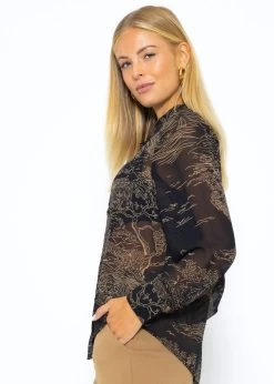 Chiffonbluse Mit Zartem Print - Schwarz -Sassyclassy SassyClassy chiffonbluse mit zartem print schwarz S3209E6409 4