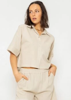 Crop Leinen Blusen Jacke, Beige -Sassyclassy SassyClassy crop leinen blusen jacke beige S3202B5437 1