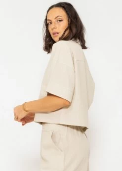 Crop Leinen Blusen Jacke, Beige -Sassyclassy SassyClassy crop leinen blusen jacke beige S3202B5437
