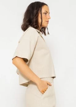 Crop Leinen Blusen Jacke, Beige -Sassyclassy SassyClassy crop leinen blusen jacke beige S3202B5437 5