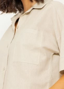 Crop Leinen Blusen Jacke, Beige -Sassyclassy SassyClassy crop leinen blusen jacke beige S3202B5437 6