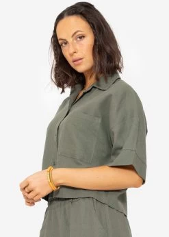 Crop Leinen Blusen Jacke, Khaki 14 Crop Leinen Blusen Jacke, Khaki -Sassyclassy SassyClassy crop leinen blusen jacke khaki S3202B5438 3