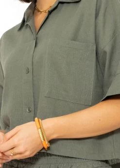 Crop Leinen Blusen Jacke, Khaki 16 Crop Leinen Blusen Jacke, Khaki -Sassyclassy SassyClassy crop leinen blusen jacke khaki S3202B5438 7